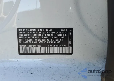 2023 Volkswagen Gti 40Th Anniversary из США, поврежденный, VIN WVW8A7CD0PW190252